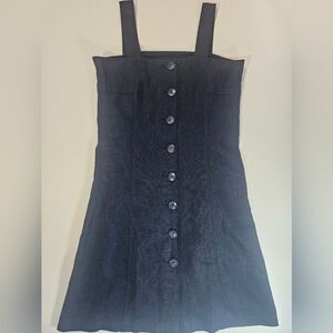 Gap Linen Blend Dress Womens Small Navy Blue Sleeveless Midi‎ Button Accent 90s